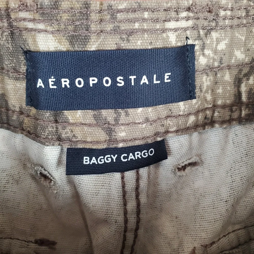 Aeropostale‎ Mens Baggy Cargo Pants Large Brown Camouflage 100% Cotton Zip Fly